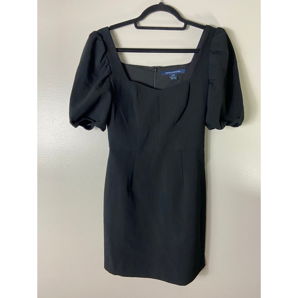 French Connection Berina Whisper Minidress Black Mini‎ Dress Puffy Sleeve 2